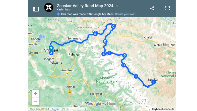 Zanskar Valley Road Map 2024​
